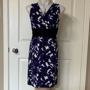 Sweet Chemise Floral Mini Dress, Purple & Black w Waist Sash; Cocktail, Size 4